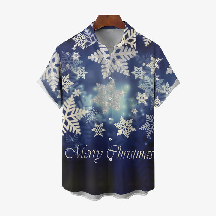 Merry Christmas Snowflakes Casual Short Sleeve Shirt 2411013100