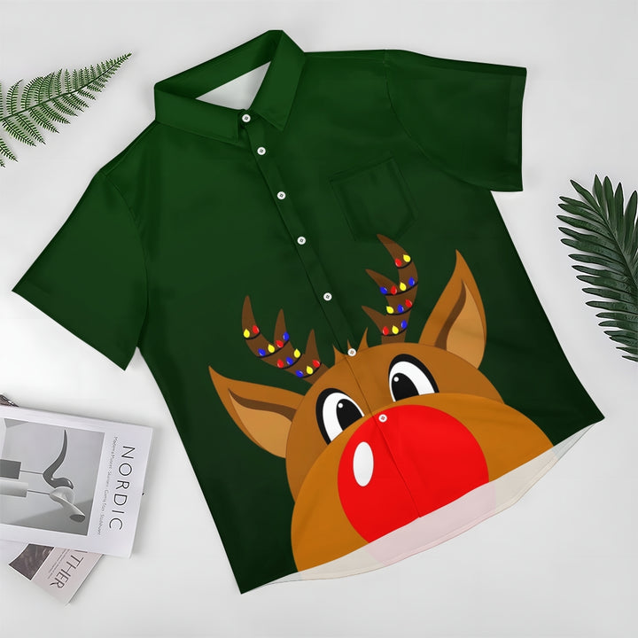 Christmas Elk Casual Short Sleeve Shirt 2409009578