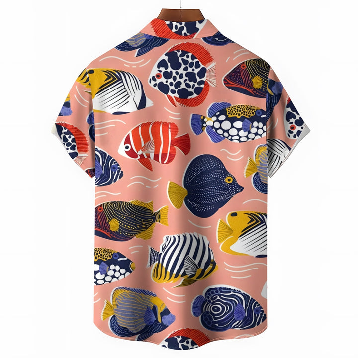 Men's Sea Fish Print Hawaiian Casual Short Sleeve Shirt 2412010184