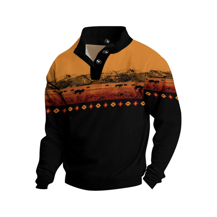 Retro Cow On The Grassland Printed Casual Long Sleeve Sweatshirt 2410003365