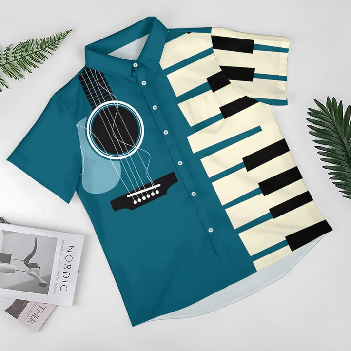 Music Piano Guitar Casual Large Size Short Sleeve Shirt 2407002075