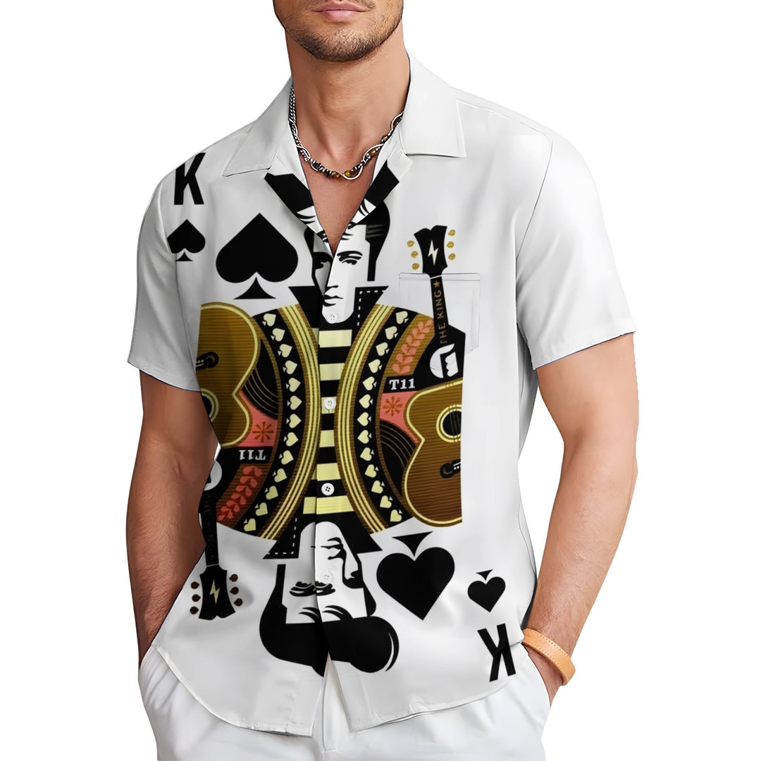Men's Music Character Poker Print Casual Short Sleeve Shirt 2404000055
