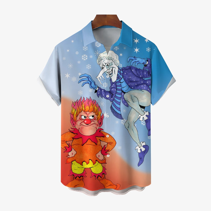 Men's Cartoon Ice and Fire Character Prints Short Sleeve Shirt 2412002821