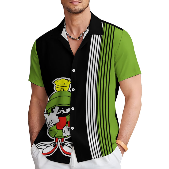 Men's Cartoon Character Stripes Casual Short Sleeve Shirt 2410006581