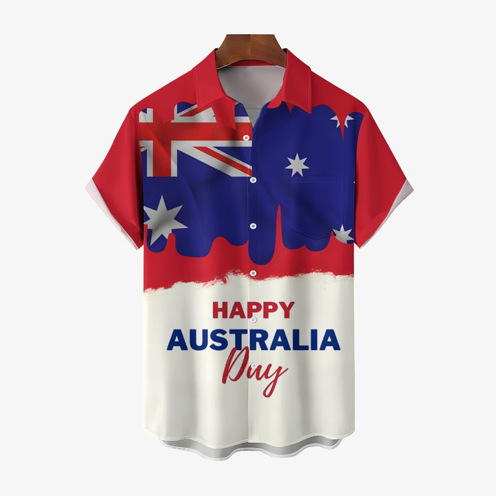 Happy Australia Day Print Short Sleeve Shirt 2411013423