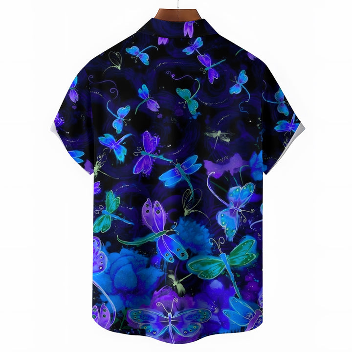 Dragonfly Art Gradient Print Casual Short Sleeve Shirt 2408004661