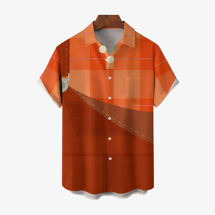 Orange Cartoon Character Print Casual Short Sleeve Shirt 2410007566