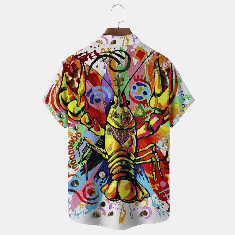 Men's Mardi Gras Lobster Cartoon Print Stretch Shirt