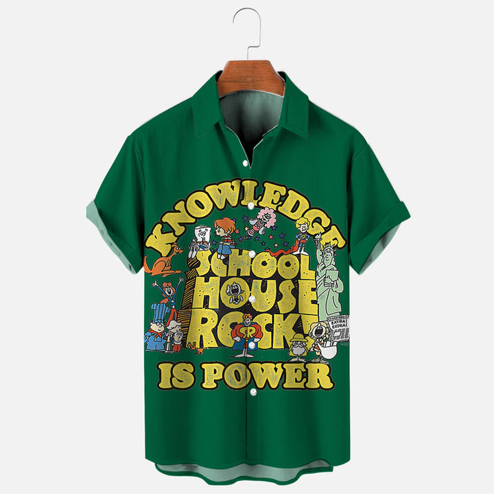 Men's School Rock Knowledge is Power Retro Print Casual Short Sleeve Shirt