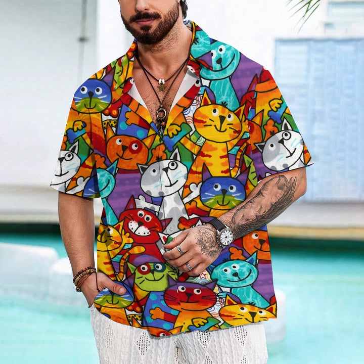 Men's Colorful Cats Casual Short Sleeve Shirt 2311000684