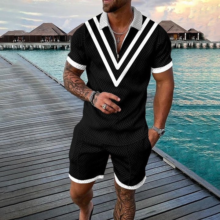 Men's V Collar Visual 3D-Printed Polo Suit