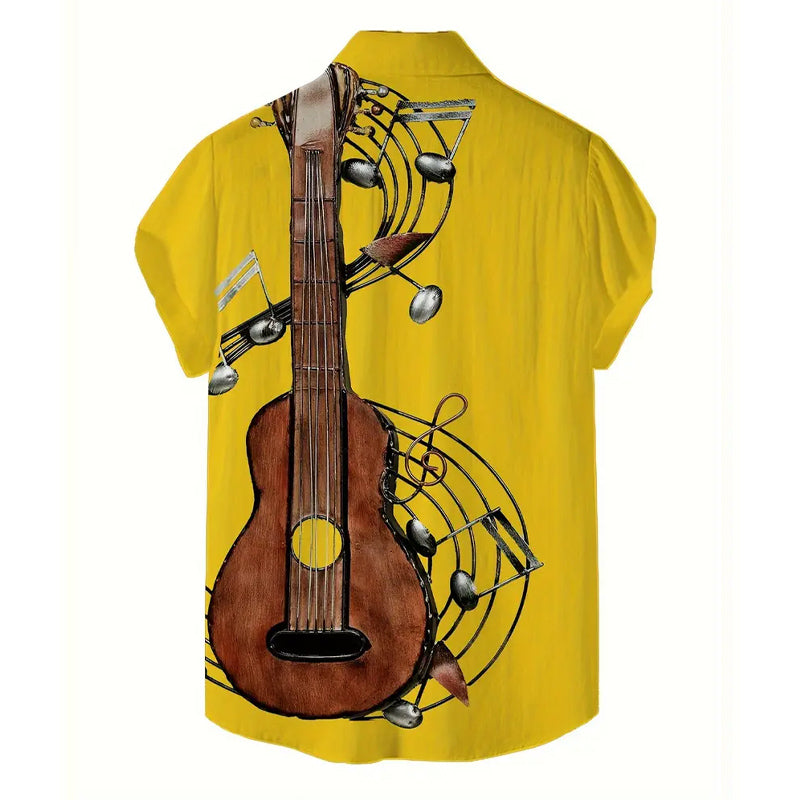 Men's Musical Instrument Print Short-sleeved Shirt