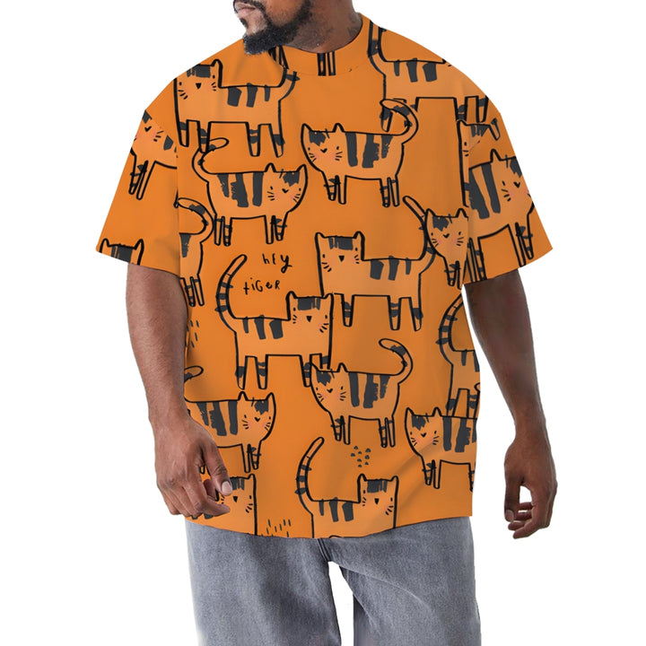 Cartoon Cat Men's Large Size Printed Short Sleeve T-Shirt 2405000693