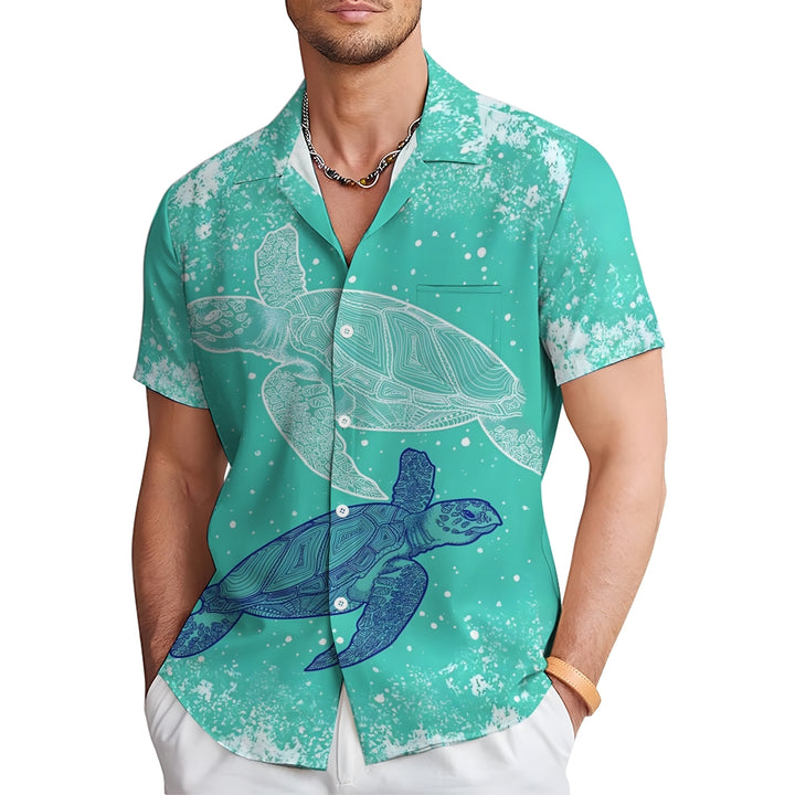 Men's Turtle Art Print Casual Short Sleeve Shirt 2410005806