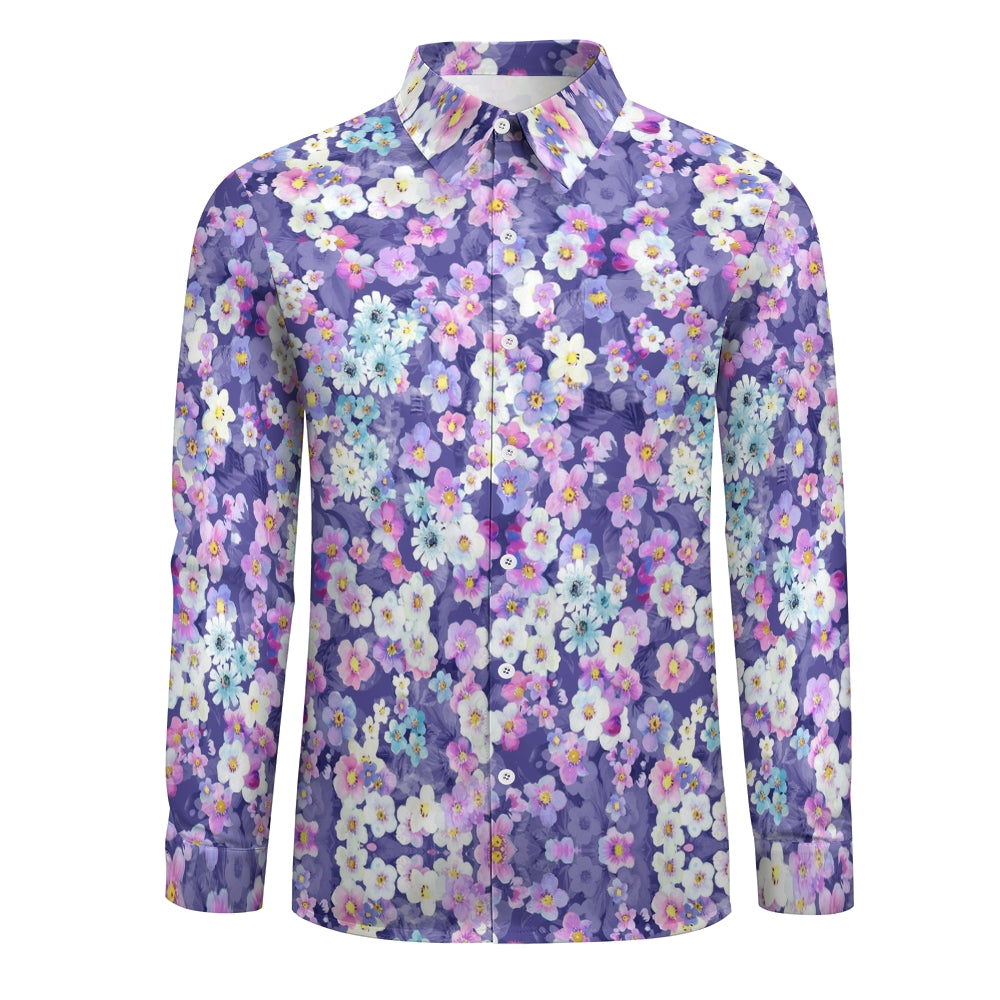 Men's Casual Small Purple Flowers Long Sleeve Shirt 2410004967