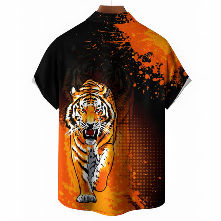 Men's Tiger Art Print Casual Short Sleeve Shirt 2411003581