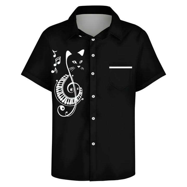 Men's Musical Cat Casual Short Sleeve Shirt 2404000550