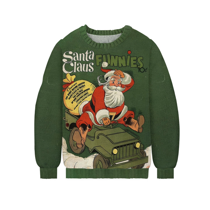 Men's Merry Christmas Truck Print Casual Knit Crew Neck Sweater 2411010501