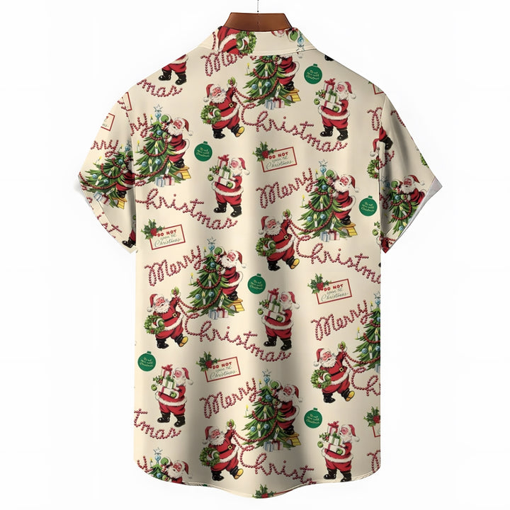 Santa Claus Christmas Tree Casual Short Sleeve Shirt 2409008996