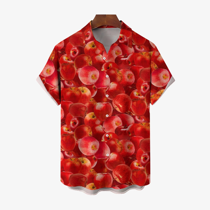 Red Apple Print Casual Large Size Short Sleeve Shirt 2407003473