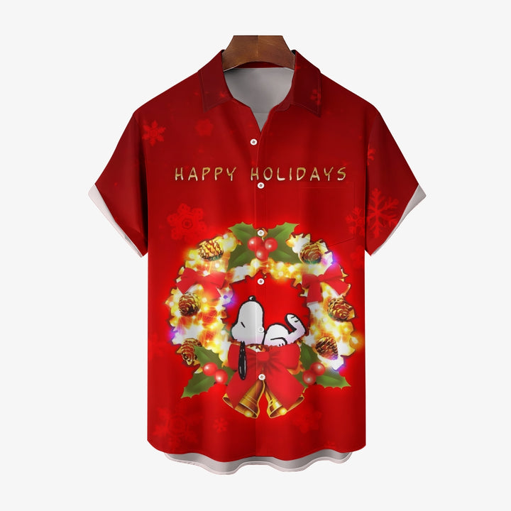 Happy Holidays Cartoon Print Casual Shirt 2412008940