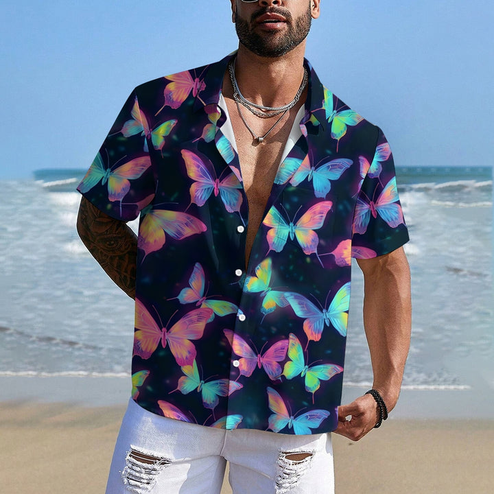 Glowing Colorful Butterfly Print Casual Short Sleeve Shirt 2408006970