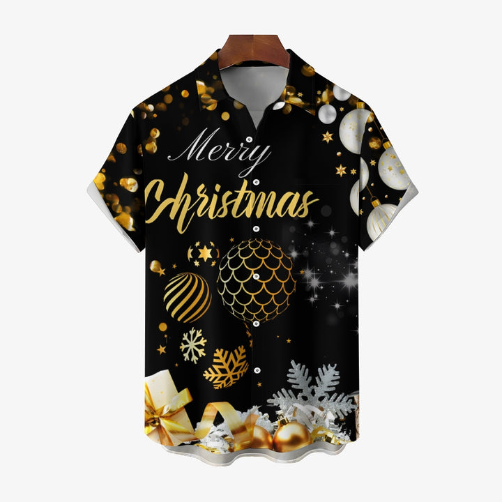 Merry Christmas Gold Glitter Short Sleeve Shirt 2409004959