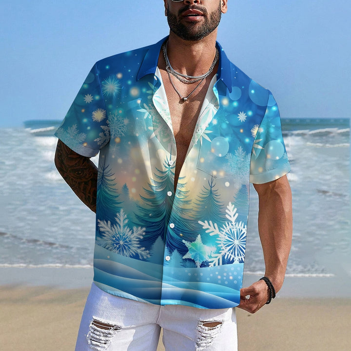 Men's Snowflake Pine Tree Print Short Sleeve Shirt 2412006506