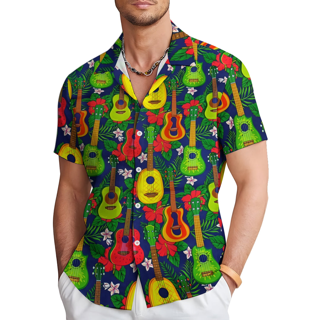Men's Hawaiian Fruit Guitar Casual Short Sleeve Shirt 2404001360