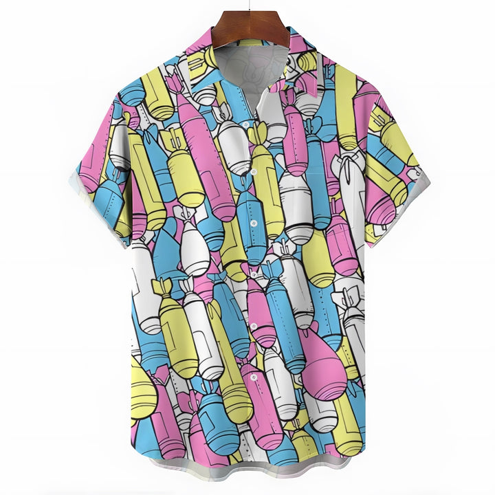 Men's Missile Print Casual Short Sleeve Shirt 2403000531