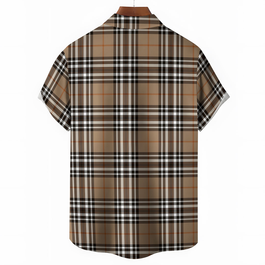 Classic Plaid Print Men's Casual Short Sleeve Shirt 2404001439