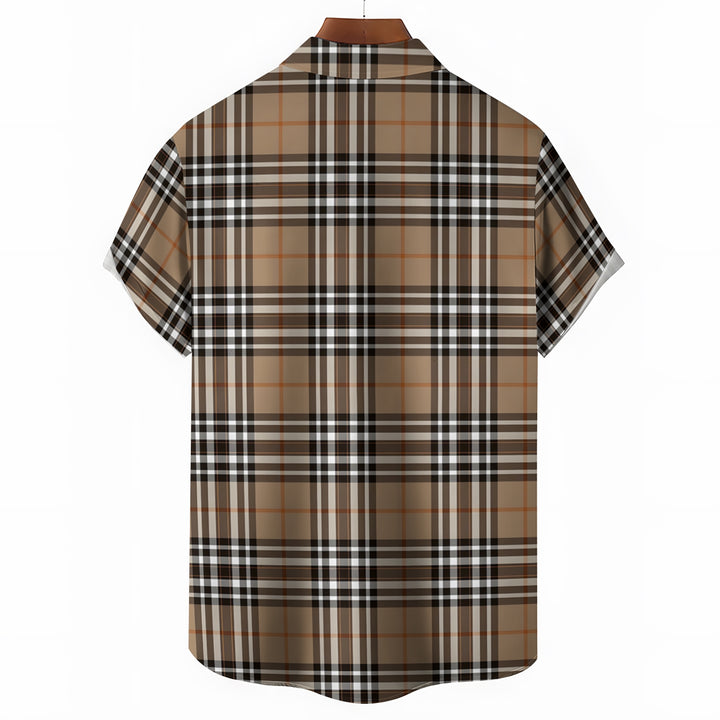 Classic Plaid Print Men's Casual Short Sleeve Shirt 2404001439