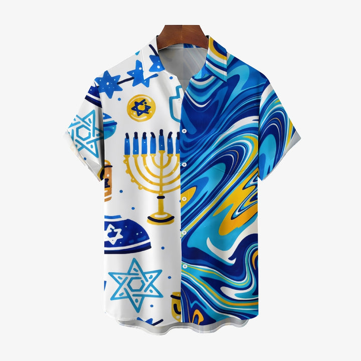 Men's Hanukkah Menorah Print Short Sleeve Shirt 2412007312