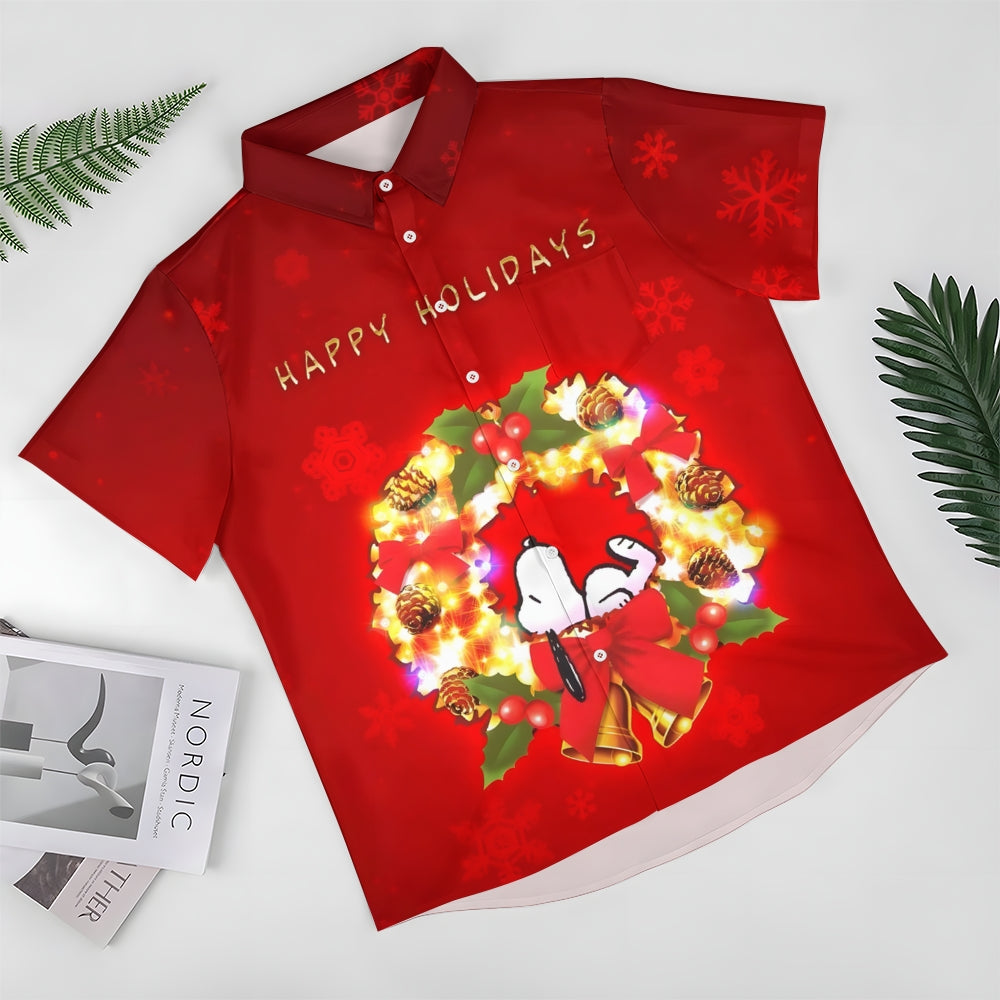 Happy Holidays Cartoon Print Casual Shirt 2412008940