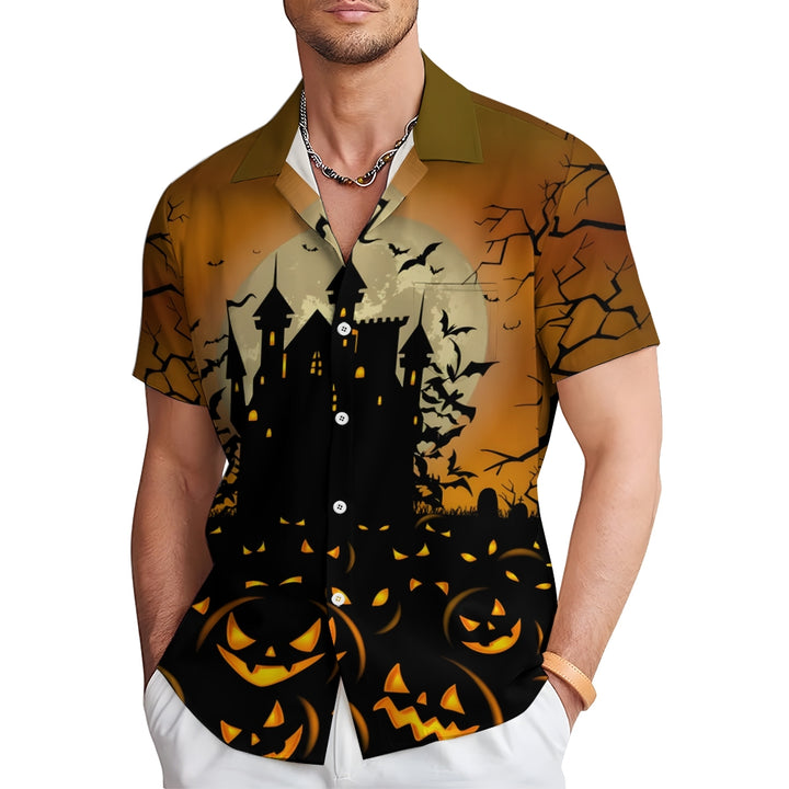 Halloween Castle Casual Short Sleeve Shirt 2408004030