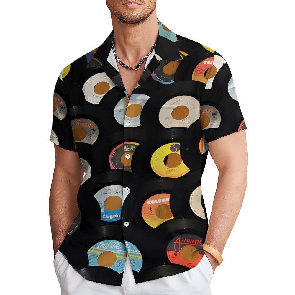 Music Vinyl Record Linen Short Sleeve Shirt 2409010074