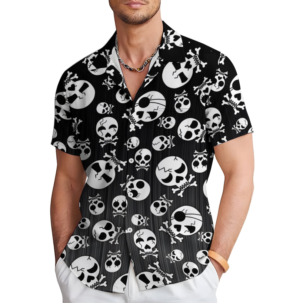 Skull Gradient Print Chest Pocket Short Sleeve Shirt 2411006379