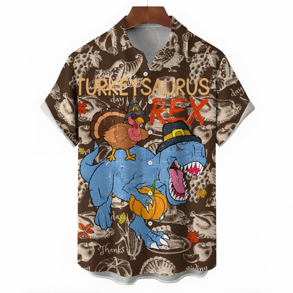 Thanksgiving Turkey King Casual Short Sleeve Shirt 2410001569