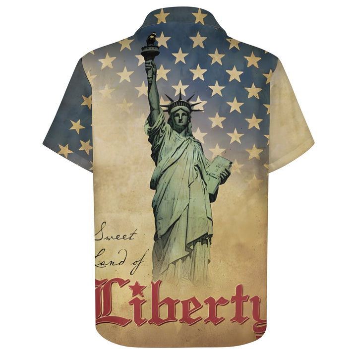 Statue of Liberty Independence Day Print Casual Short Sleeve Shirt 2404000299