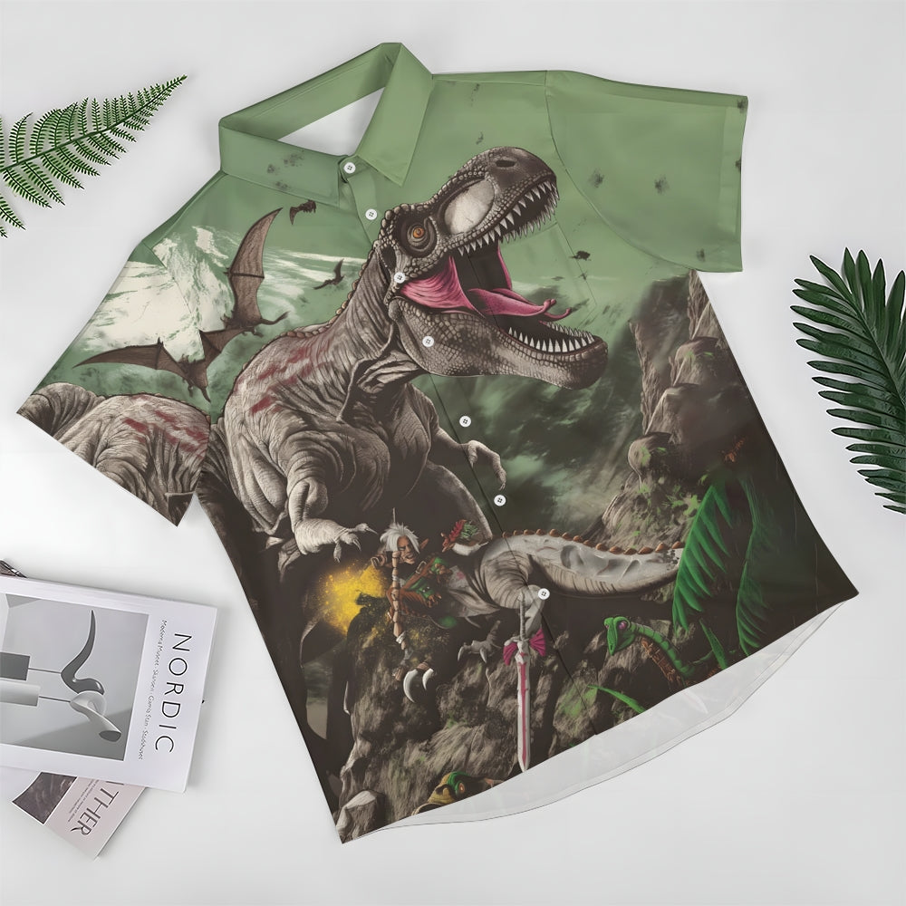 Jurassic Dinosaur Print Casual Short Sleeve Shirt 2408004486