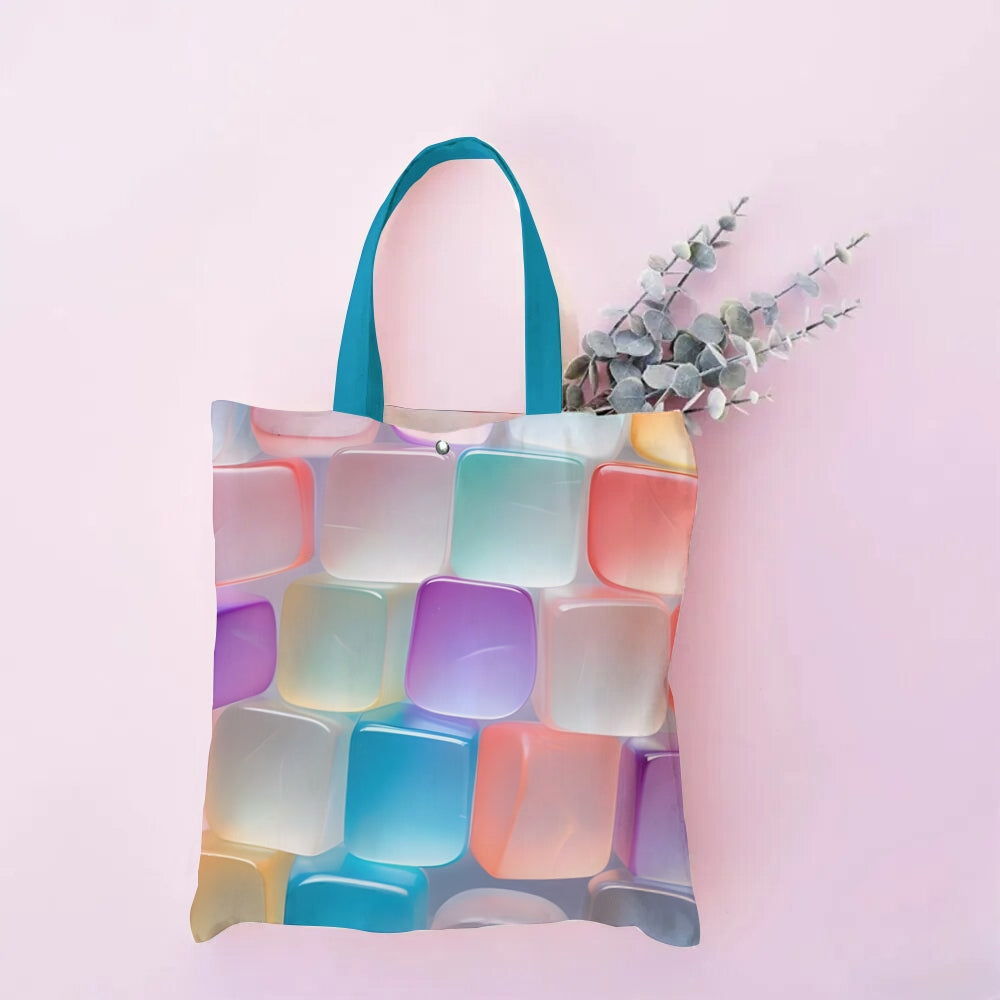 Unisex Geometric 3D Square Printed Fabric Bag with Interior Pocket