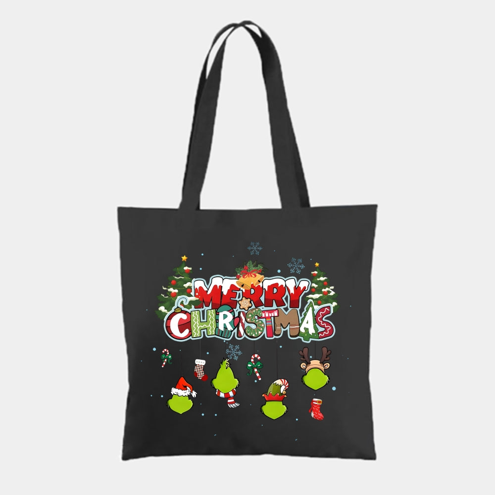 Cartoon Christmas Letter Pattern Printed Casual Tote Bag