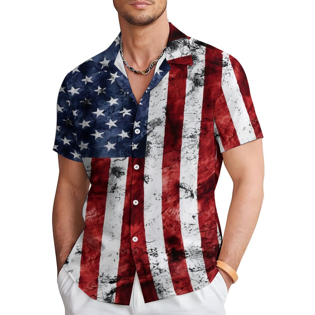 Men's Flag Patriotism Casual Short Sleeve Shirt 2404000238