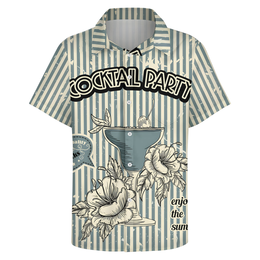 Men's Cocktail Stripe Print Casual Short Sleeve Shirt 2403000669