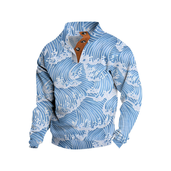 Men's Button Wave Art Prints Casual Long Sleeve Sweatshirt 2410004490