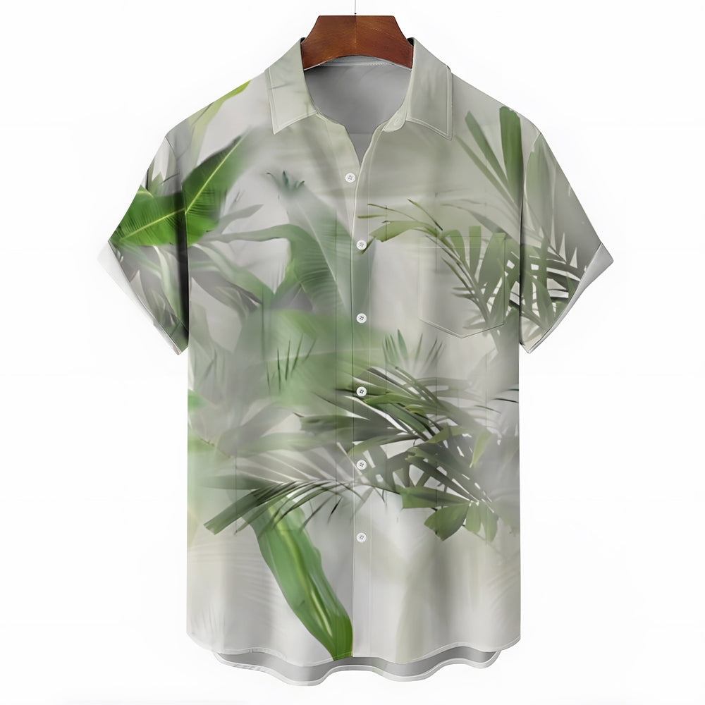 Men's Tropical Plant Glass Print Short Sleeve Shirt 2412002238