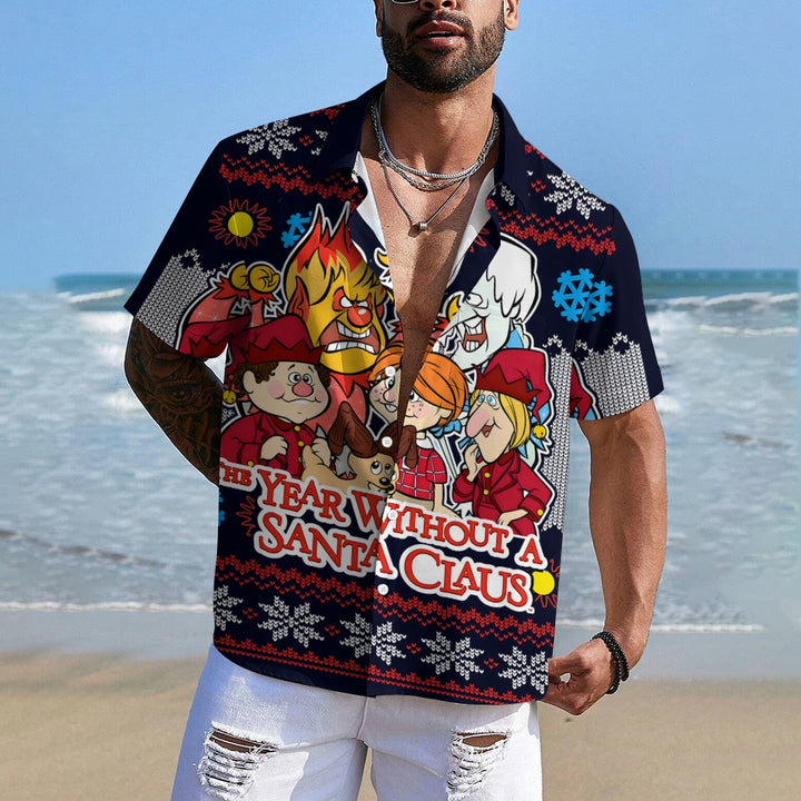 Santa Claus Cartoon Casual Short Sleeve Shirt 2409008997