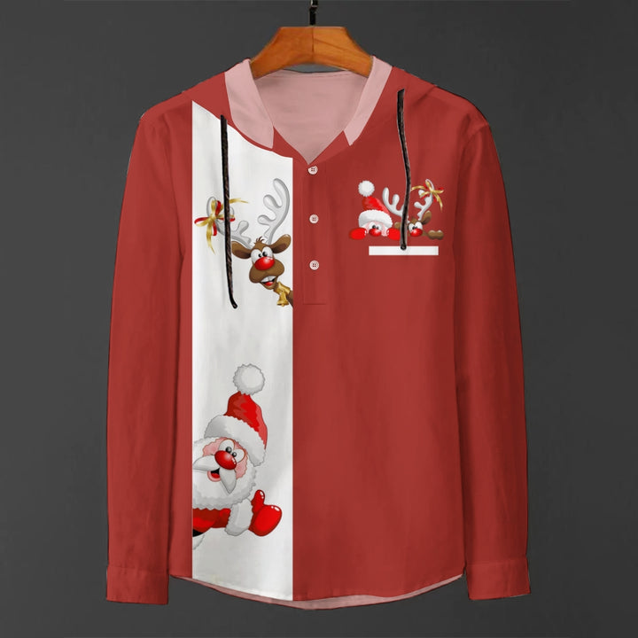 Men's Casual Christmas Print Long Sleeve Hooded Shirt