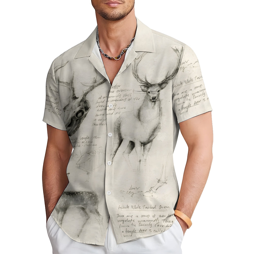 Deer Art Print Casual Oversized Short Sleeve Shirt 2406003332