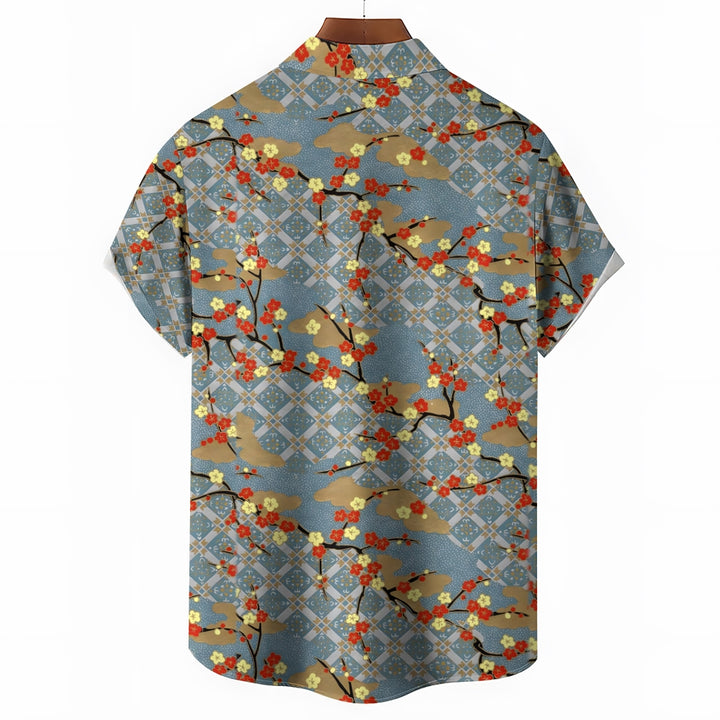 Plum Blossom Geometric Print Casual Oversized Short Sleeve Shirt 2407003506